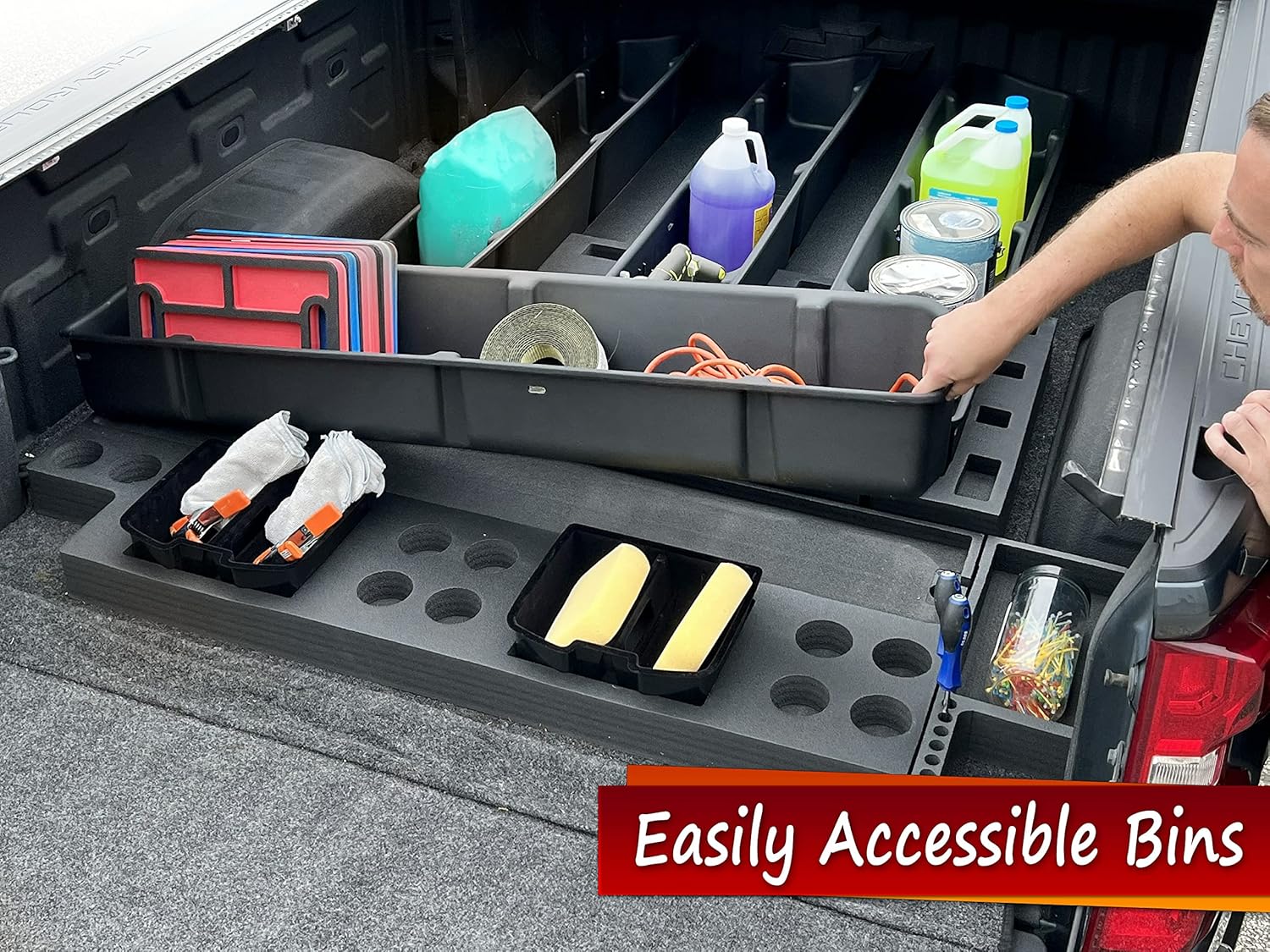 Red Hound Auto Complete Truck Bed Storage System Cargo Organizer Compatible with Chevrolet/GMC Silverado/Sierra 1500 2019-2023 4 Giant Weatherproof Containers Solution Fits 6.5 Foot Bed