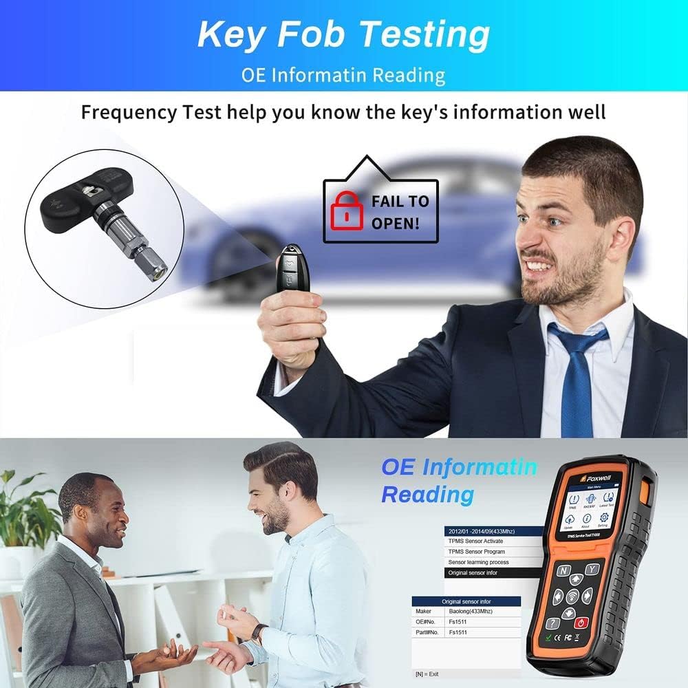 FOXWELL TPMS Sensor Relearn Tool T1000-TPMS Programming Tool with TPMS Sensor Activation, Tire Pressure Monitor System with TPMS Relearn/Activate All Sensors, Key Fob Testing, Lifetime Free Update