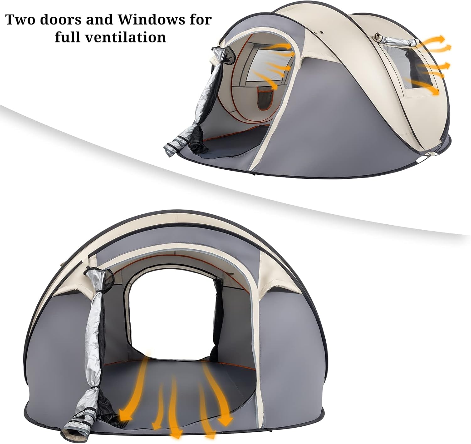 4 Person Pop Up Waterproof Camping Tent Easy Setup 2 Doors-Instant Mesh Windows for Camping Hiking Fishing Beach 2 Doors-Instant Family Traveling Outdoor