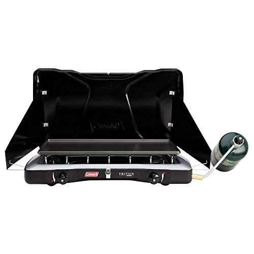 Coleman Triton 2-Burner Propane Stove, Portable Camping Cooktop with 2 Adjustable Burners & Wind Guards, 22,000 BTUs of Power