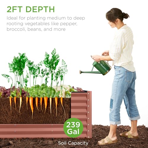 Best Choice Products 8x4x2ft Outdoor Metal Raised Garden Bed, Deep Root Planter Box for Vegetables, Flowers, Herbs, and Succulents w/ 478 Gallon Capacity - Gray