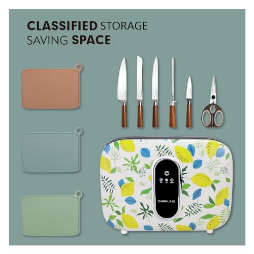 Charmline Smart Cutting Board and Knife Set With Holder, Self Cleaning Cutting Board Set Color Coded Chopping Boards…