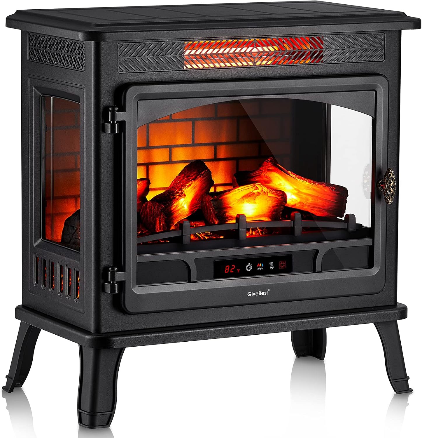Electric Fireplace Infrared Heater, 24" Freestanding Portable Stove Heater with 3D Realistic Flame, Overheating Safety Protection with Remote Control and Timer, 1500W
