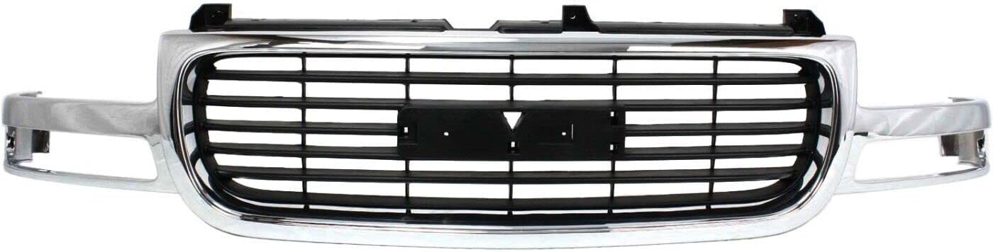 New Front Grille Chrome Shell and Insert Direct Replacement For GMC Sierra 1500 2500 1999-2002 / Yukon 2000-2006 19130787 GM1200430