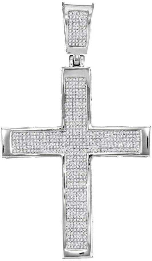 Sonia Jewels 10k White Gold Mens Round Diamond Roman Cross Charm Pendant 1-3/8 Cttw