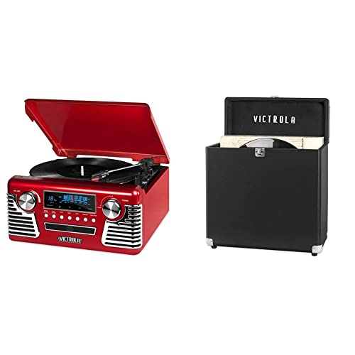 Victrola Haley Retro Bluetooth Record Player & Multimedia Center with Built-in Speakers - 3-Speed Turntable, CD Player, AM/FM Radio, 3.5mm Aux-In, Wireless Music Streaming, Black