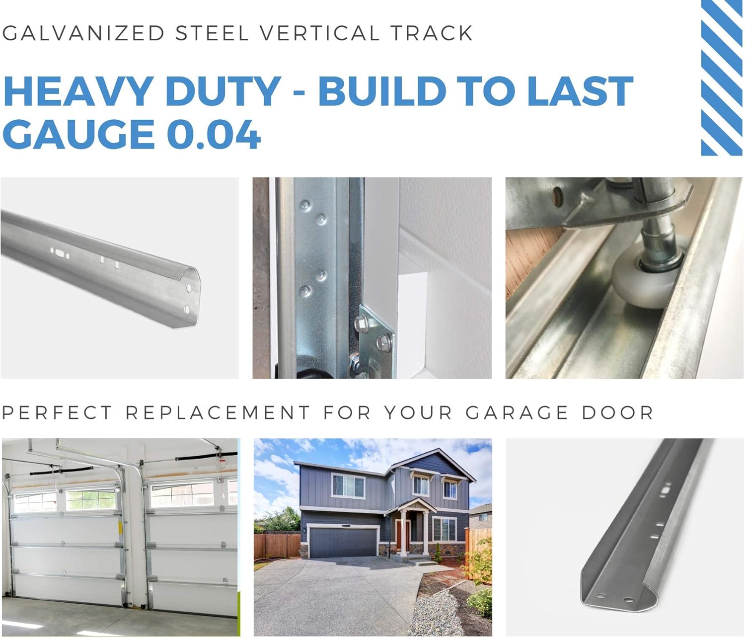 Garage Door Vertical Track Replacement �C Set of Left and Right for 7 Foot Tall - Garage Door Rails Galvanized Steel Hardware Door Rails for Residential/Light Commercial Side Tracks for 2-inch Rollers