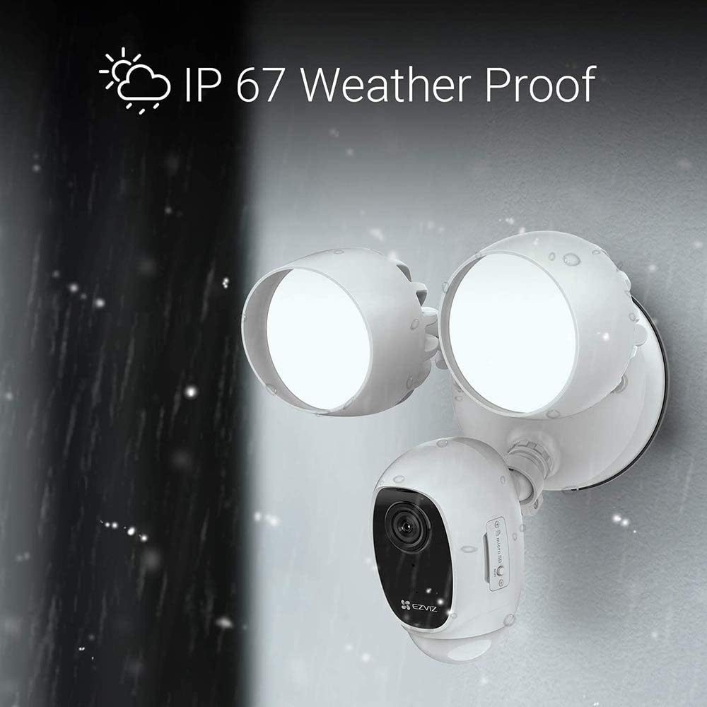 EZVIZ Floodlight Security Camera WiFi, H.265, PIR Motion Detection, 1080P Live View, Siren Alarm, Starlight Color Night Vision, Two-Way Audio, Weatherproof | LC1C