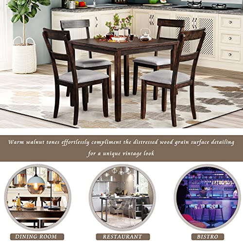 6 Piece Farmhouse Rectangular 72" Wood Dining Table Set, 4 Upholstered Chairs with Bench, Easy to Assemble, for Living, Guest Room, Home Bar and Kitchen, Espresso 11