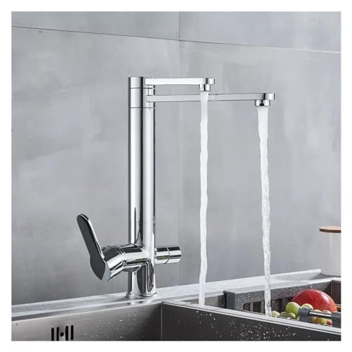 Chrome Kitchen Purified Faucets Dual Handles Cold Hot Water Mixer Crane Tap Filter 2 Spouts Rotation Tap,Faucet for Kitchen