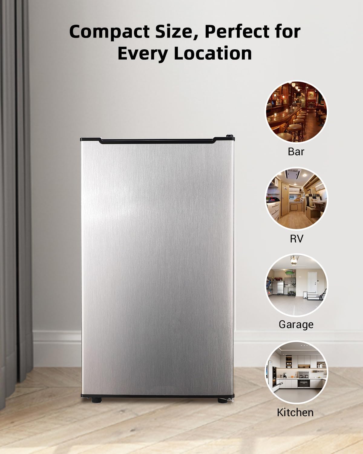 3.2 Cu. Ft. Compact Upright Freezer with 2 Shelves and 3 Level Adjustable Thermostat, Ideal for Office, Bar, Kitchen and Dorm, Silver