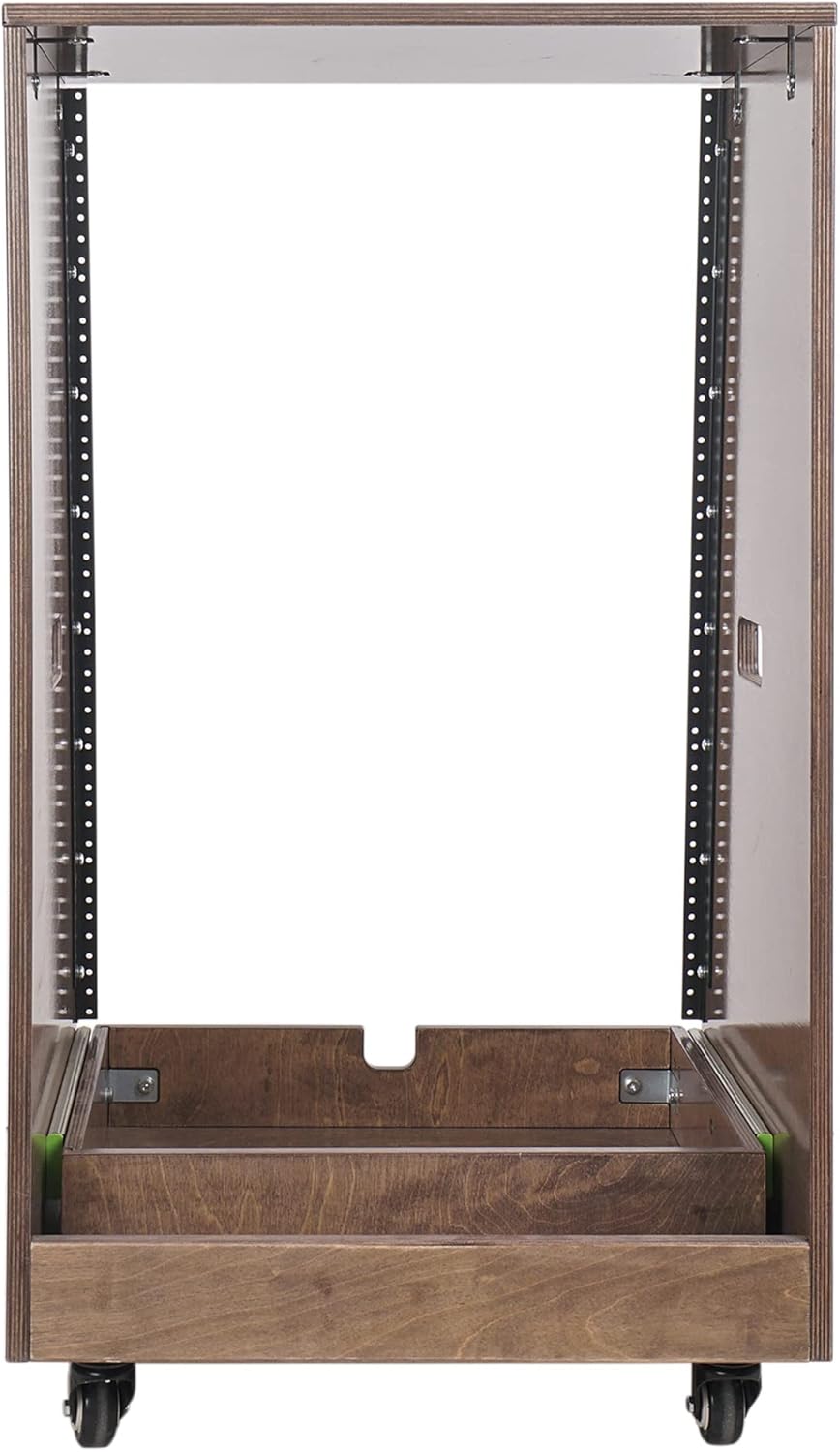Sound Town 12U DIY Slanted Studio Rack with 12U Rack Space, Extra 2U Drawer, Plywood, Rubber Feet, Casters, Weathered Gray (SDRK-12TBD2)