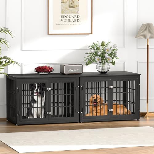 48 Inch Heavy Duty Dog Crate Furniture for Large Dogs, Decorative Pet House End Table, Extra Large Wooden Cage Kennel Furniture Indoor, Natural and White