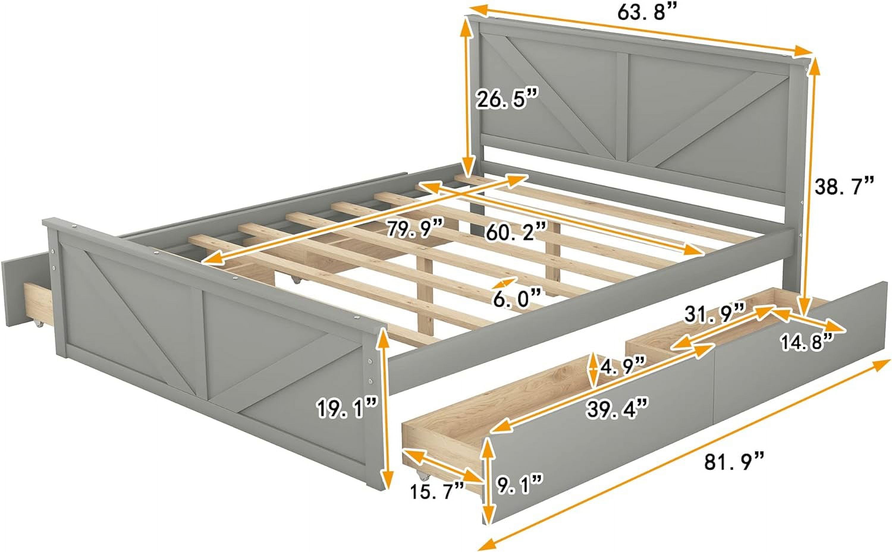 Queen Bed Frame With 4 Storage Drawers Wood Platform Bed With Headboard And Footboard Panel Beds With Slats For Boys, Girls, Kids, Teens, Gray