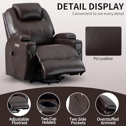 Power Lift Recliner Chair for Elderly with Heat and Massage, Remote Control, 2 Cup Holders, USB Charge Port, Side Pocket, Adjustable Motorized Home Theater Single Seat Modern (Black)