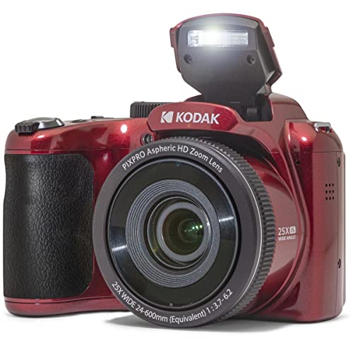 KODAK PIXPRO AZ255-RD 16MP Digital Camera 25X Optical Zoom 24mm Wide Angle Lens Optical Image Stabilization 1080P Full HD Video 3" LCD Vlogging Camera, with Bag & 32GB SD Card + Card Reader