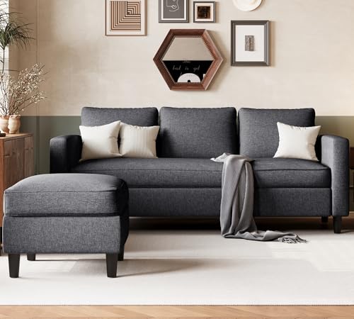 JAMFLY Sectional Sofa Couch for Living Room, Small 3-Seat L Shaped Couch with Chaise, Convertible Sofa Clearance Set for Small Space, Dark Beige
