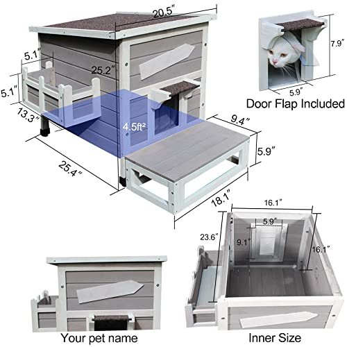Rockever Outdoor Cat House, Large Outdoor Houses for Feral Cats Wooden Outside Cat Shelter Weatherproof with Escape Door