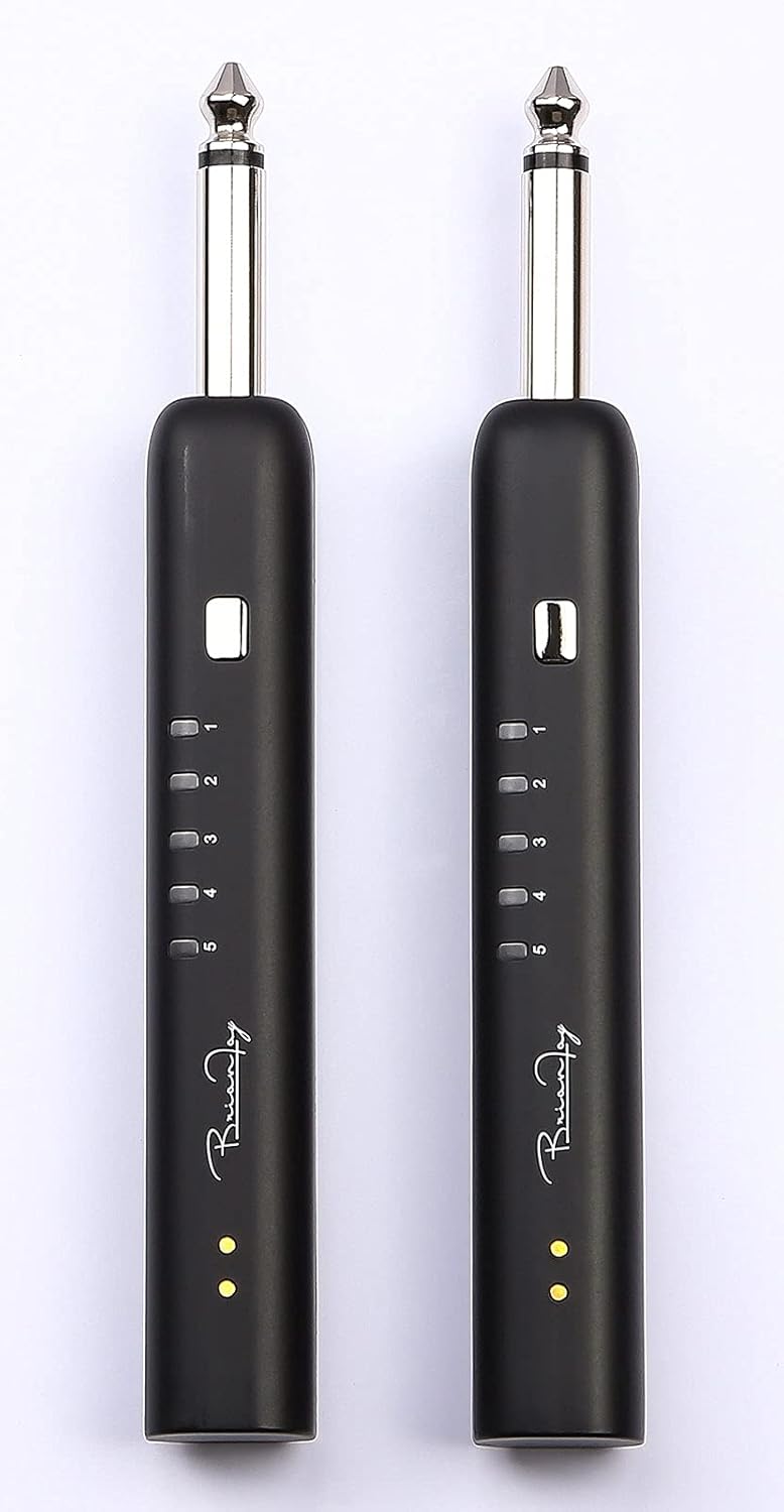 BrianFay Wireless System LITE Rechargeable Can Last for 6 Hours UHF Band Transmitter Receiver for Guitar and Bass Audio Instruments (Black) (Guitar Version)