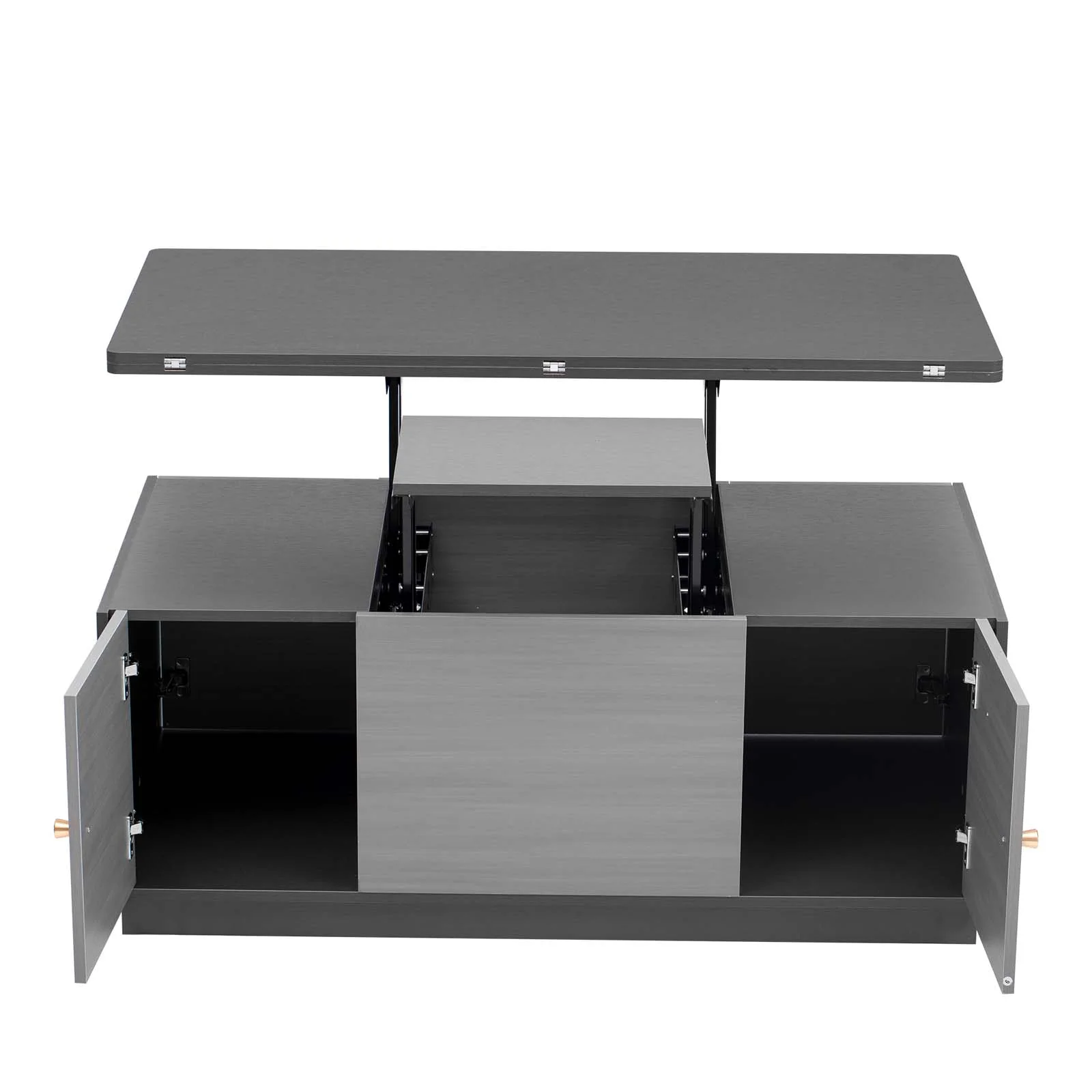 YISUYA Modern Multifunctional Coffee Table, Rectangle Lift-top Coffee Table, Gray Multi-Functional End Table with 2 Storage Cabinets and Hidden Storage, Can be Used as A Dining Table or Workspace