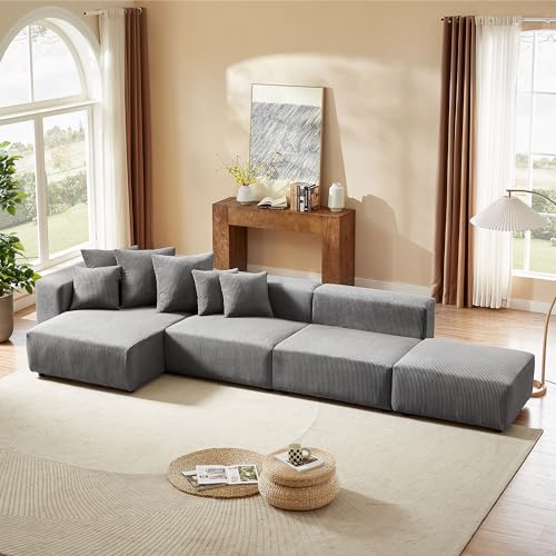 122.8" Curved Sofa Couch for Living Room, Cream Sofa Modern Curved Couch Boucle Modular Sectional Sofa Set 4 Seat Upholstered Couch for Bedroom Apartment Left Hand Facing Beige