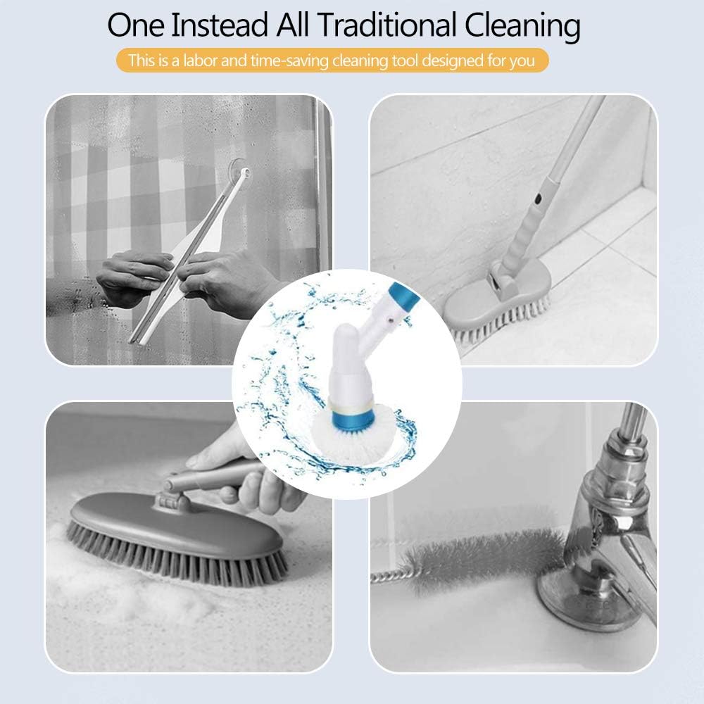 Electric Spin Scrubber,360 Cordless Bathroom Scrubber with 3 Replaceable Cleaning Shower Scrubber Brush Heads,Extension Handle for Tub,Tile, Floor, Wall,Shower, Bathtub, and Kitchen