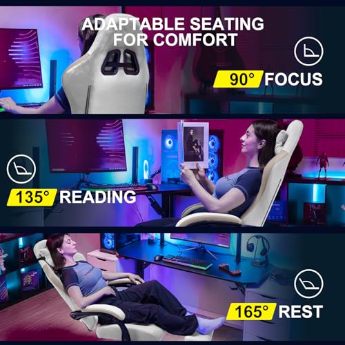 GTPLAYER Gaming Chair, Computer Office Chair with Pocket Spring Cushion, Linkage Armrests and Footrest, High Back Ergonomic Computer Chair with Lumbar Support Task Chair with Footrest