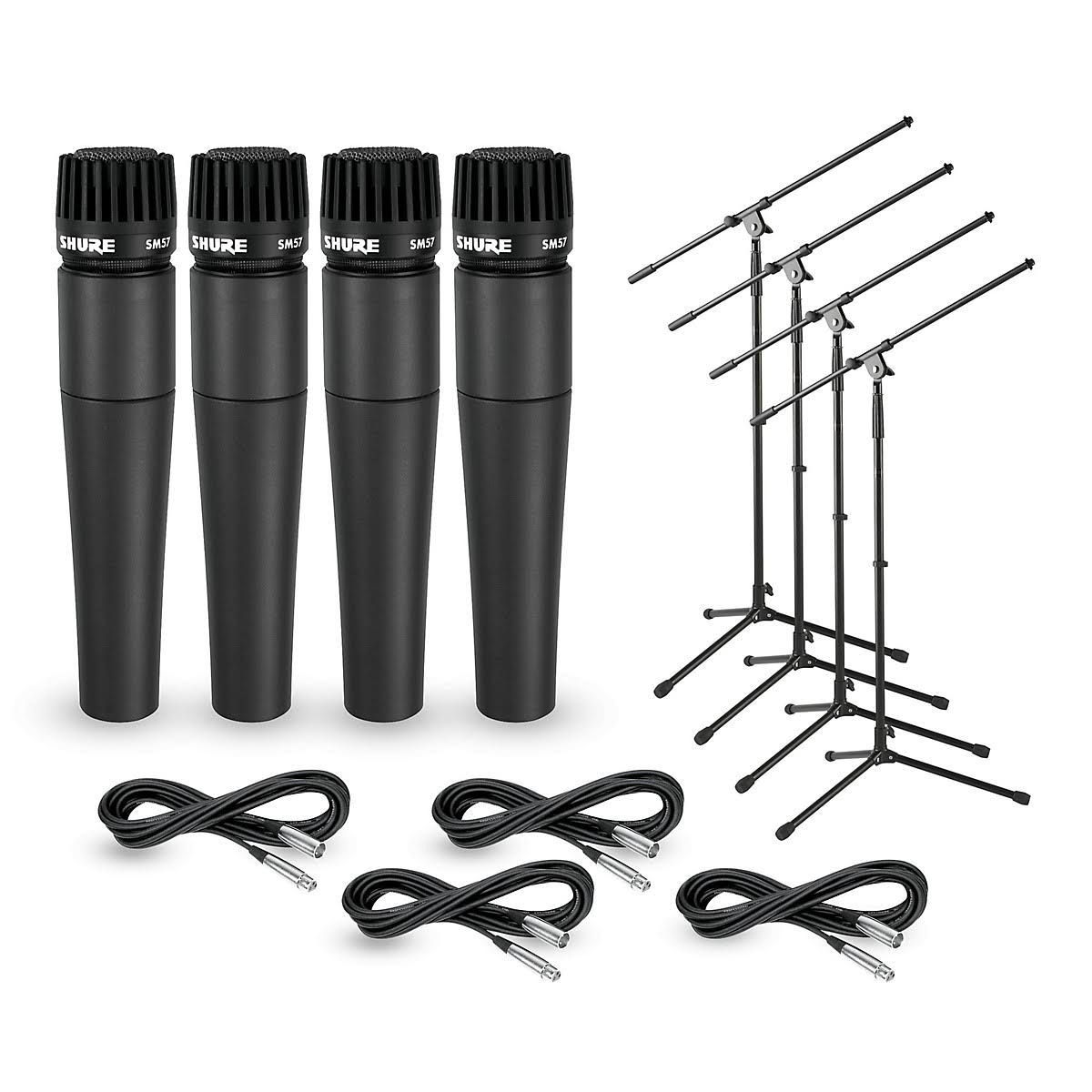 Shure SM57 Mic Four Pack with Cables u0026 Stands