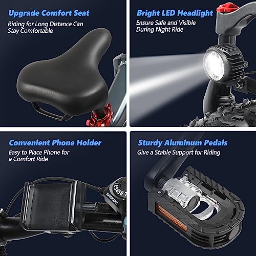 PEXMOR Electric Bike for Adults, 750W(Peak 1000W) 30MPH | Full Suspension Mountain Ebike, 60+ Miles 48V 12AH Removable Battery, 26 Fat Tire Foldable Commuter Electric Bicycle 21 Speed, UL2849