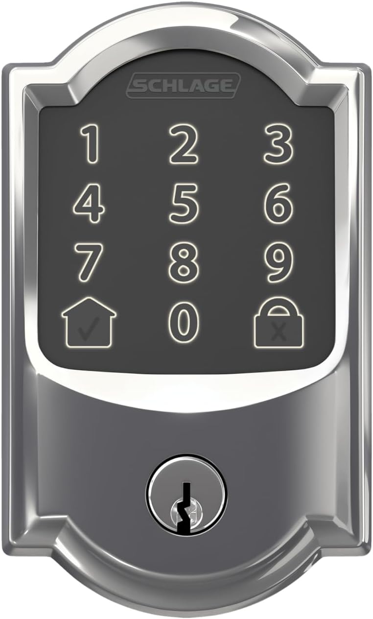 Schlage Encode Smart WiFi Deadbolt with Camelot Trim In Bright Chrome