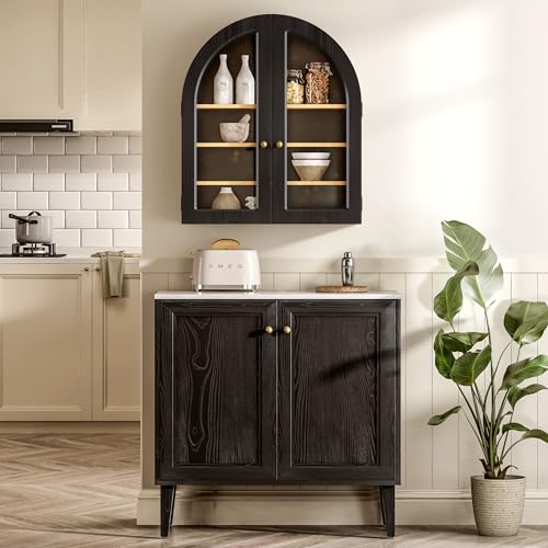 Large Arched Wall Cabinet, Bathroom Medicine Wall Mounted Cupboard, Modern Floating Storage Cabinet with Acrylic Door Adjustable Shelf, Wood Organizer (Natural Oak)