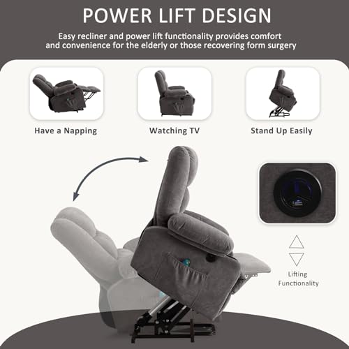 Power Lift Recliner Chair Recliners for Elderly with Heat and Massage Recliner Chair for Living Room with Infinite Position and Side Pocket,USB Charge Port