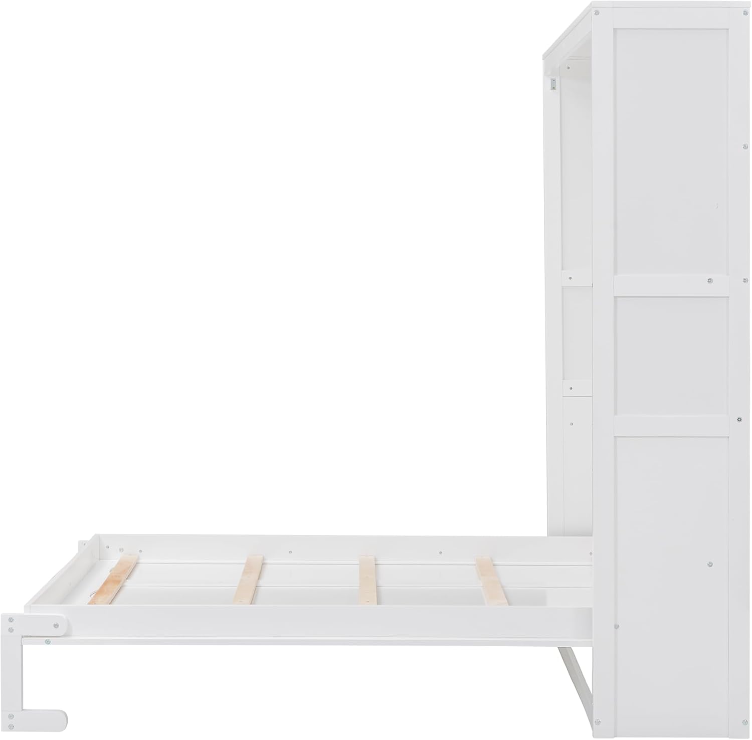 Full Size Murphy Frame,with Cabinet, Drawers and Storage Shelves,Space-Saving Wall Bed for Multipurpose Guest Room or Home Office,White, White-17
