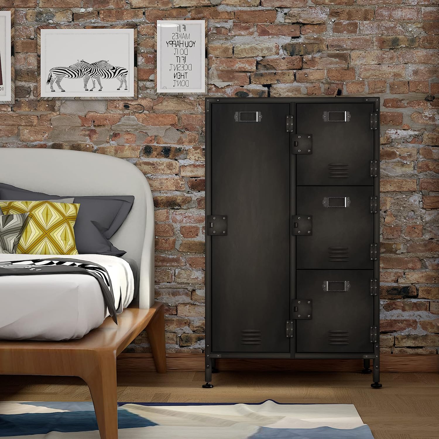 Metal Locker Storage Cabinet, 55" Employees Locker with 4 Doors, Steel Retro Wardrobe with Adjustable Feet for Home, Office, Gym, School