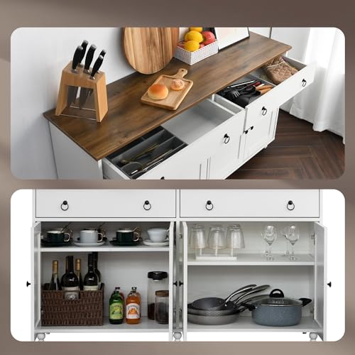 4 EVER WINNER Black Buffet Cabinet with Storage & Gourd Legs, Sideboard Cabinet with 2 Drawers & 4 Doors, Wood Coffee Bar Cabinet Buffet Table for Kitchen, Dining Room