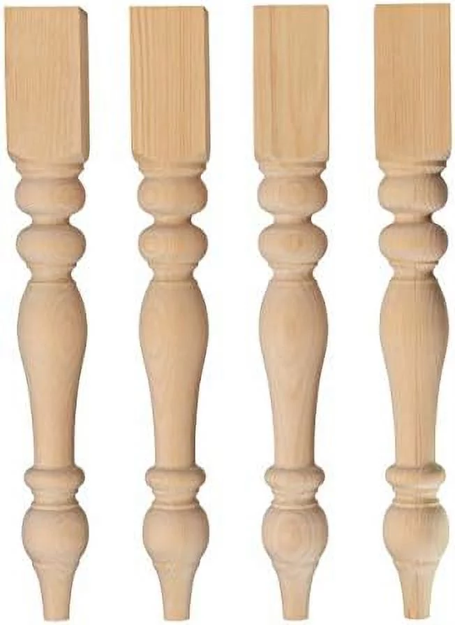 Chunky Farmhouse Table Legs - Unfinished - DIY Furniture - Turned Legs - Set Of 4 - Dimensions: 3.5" X 29"