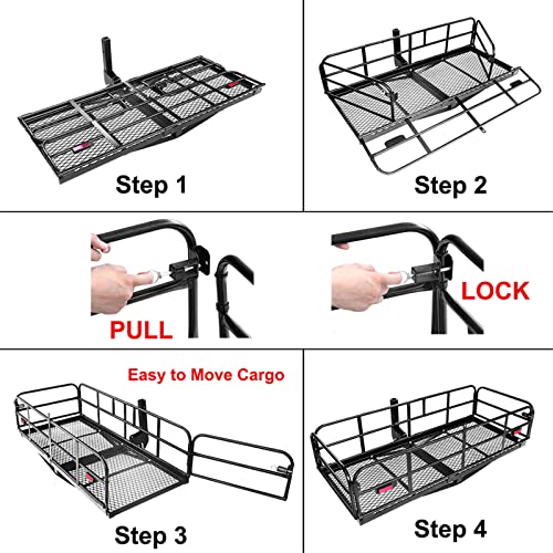 500 Lbs Heavy Duty Hitch Mount Cargo Carrier 60" x 24" x 14.4" Folding Cargo Rack Rear Luggage Basket Fits 2" Receiver for Car SUV Camping Traveling