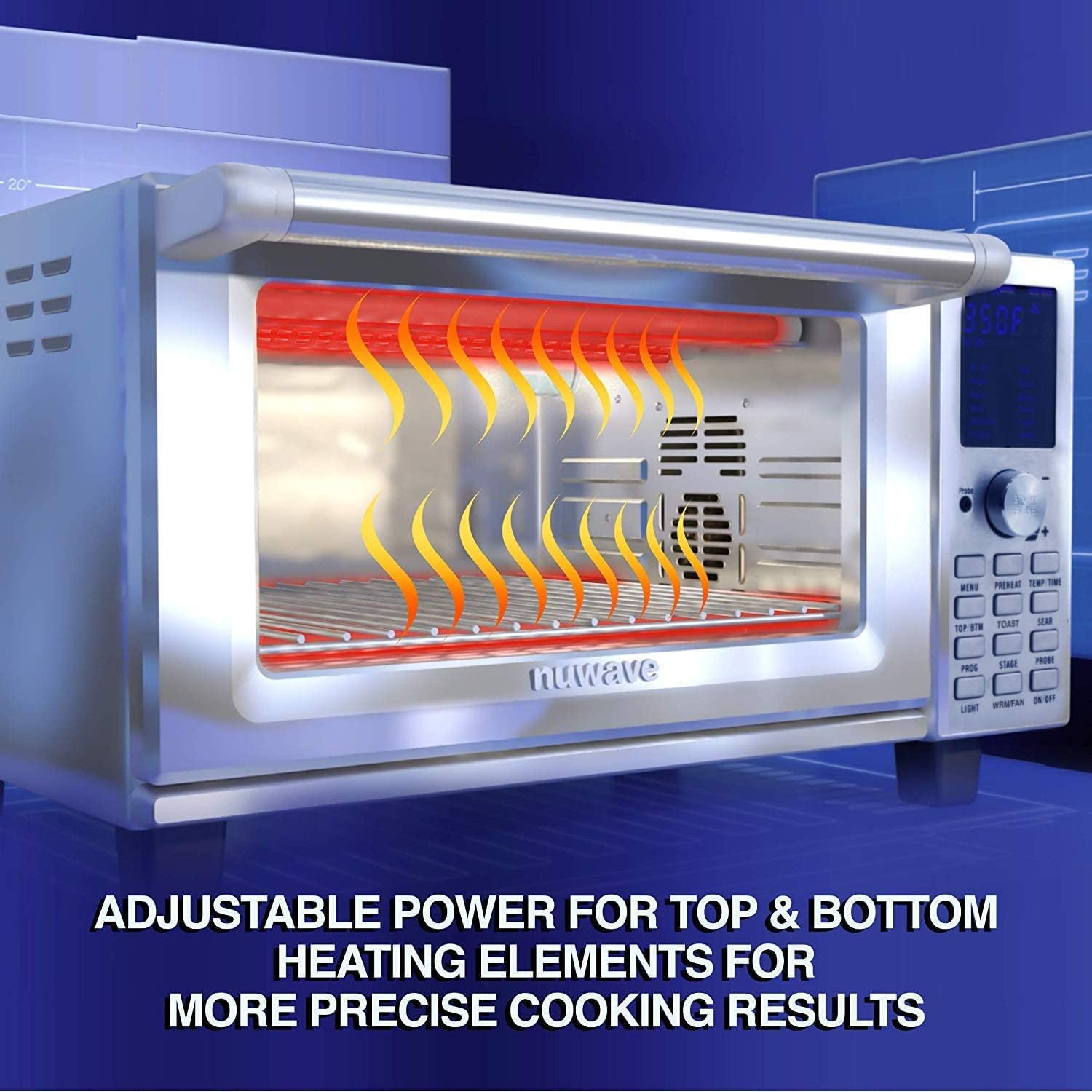 NUWAVE Bravo Air Fryer Toaster Smart Oven, 12-in-1 Countertop Convection, 30-QT XL Capacity, Integrated Temperature Probe for Perfect Results, Heavy Duty Racks with Load of Over 30 Pounds, 50°-500°F Temperature Controls, Top and Bottom Heater Adjustm