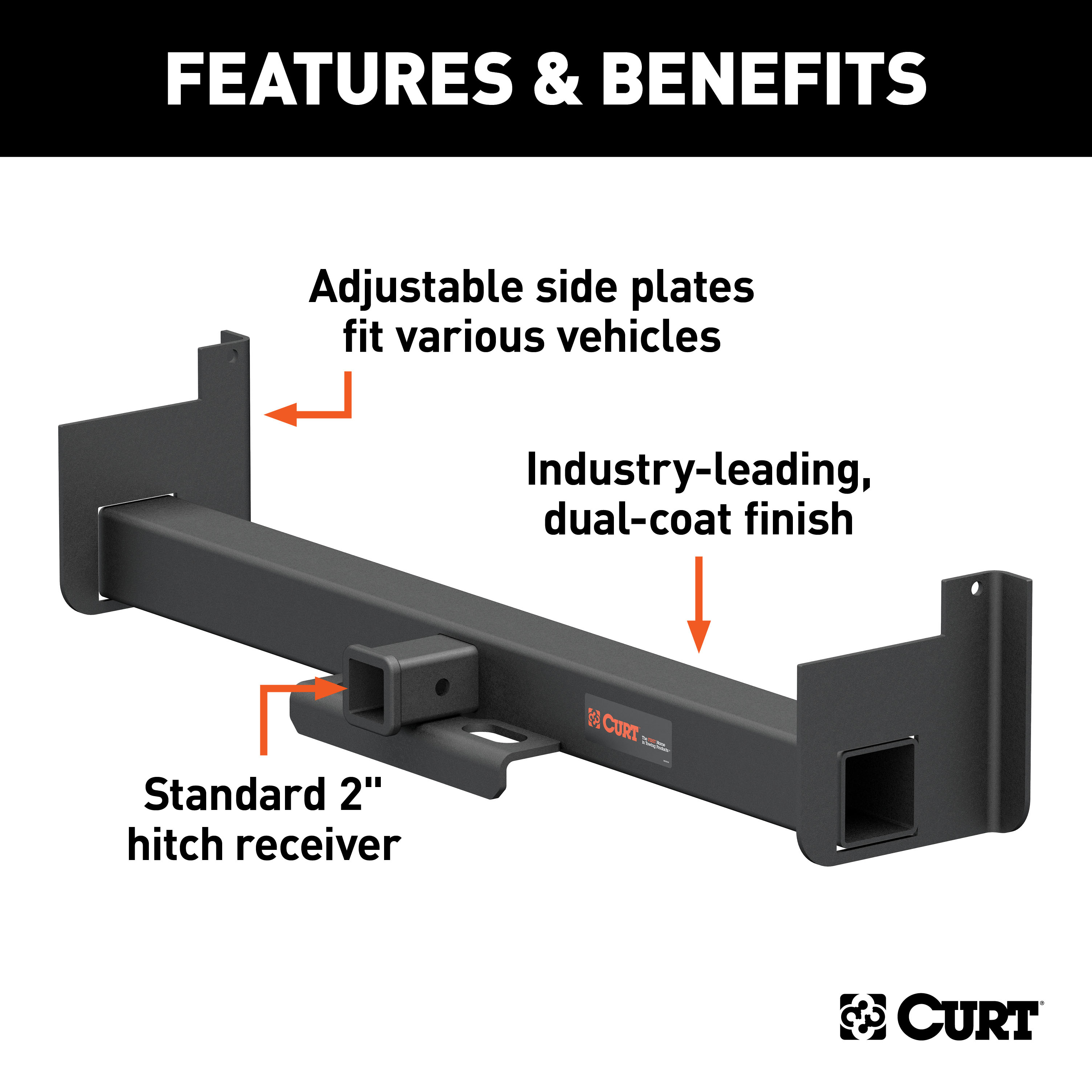 CURT Universal Weld-On Trailer Hitch, 2" Receiver (Up to 44" Frames, 9" Drop)