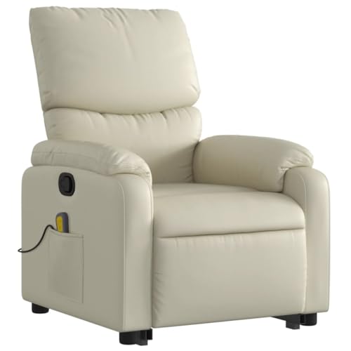Electric Massaging Chairs Stand up Massage Recliner Chair Cream Faux Leather,Power Lift Massage Recliner with Manual Reclining Function for Elderly Furniture for Living Room