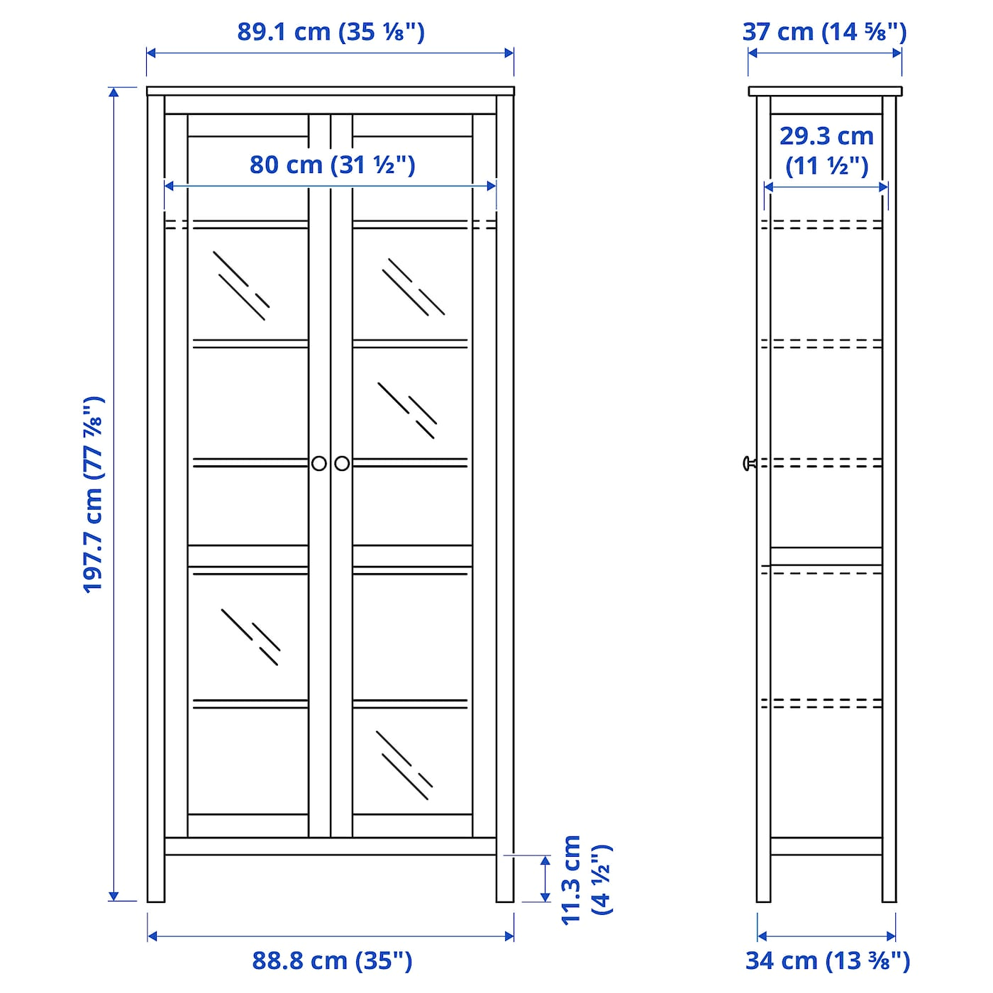 IKEA - HEMNES Glass-Door Cabinet, White Stain, 35 3/8x77 1/2