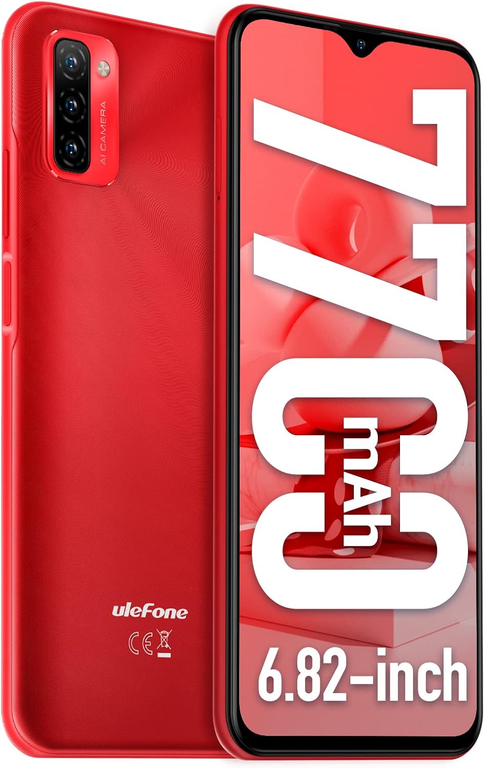 Unlocked Smartphones Ulefone Note 12P Android 11 Unlocked Cell Phones, Triple Rear Camera, Triple Card Slots, 6.82 Ultra-Large Screen, 7700mAh Global Bands, Lightweight Structure, US Version - Red