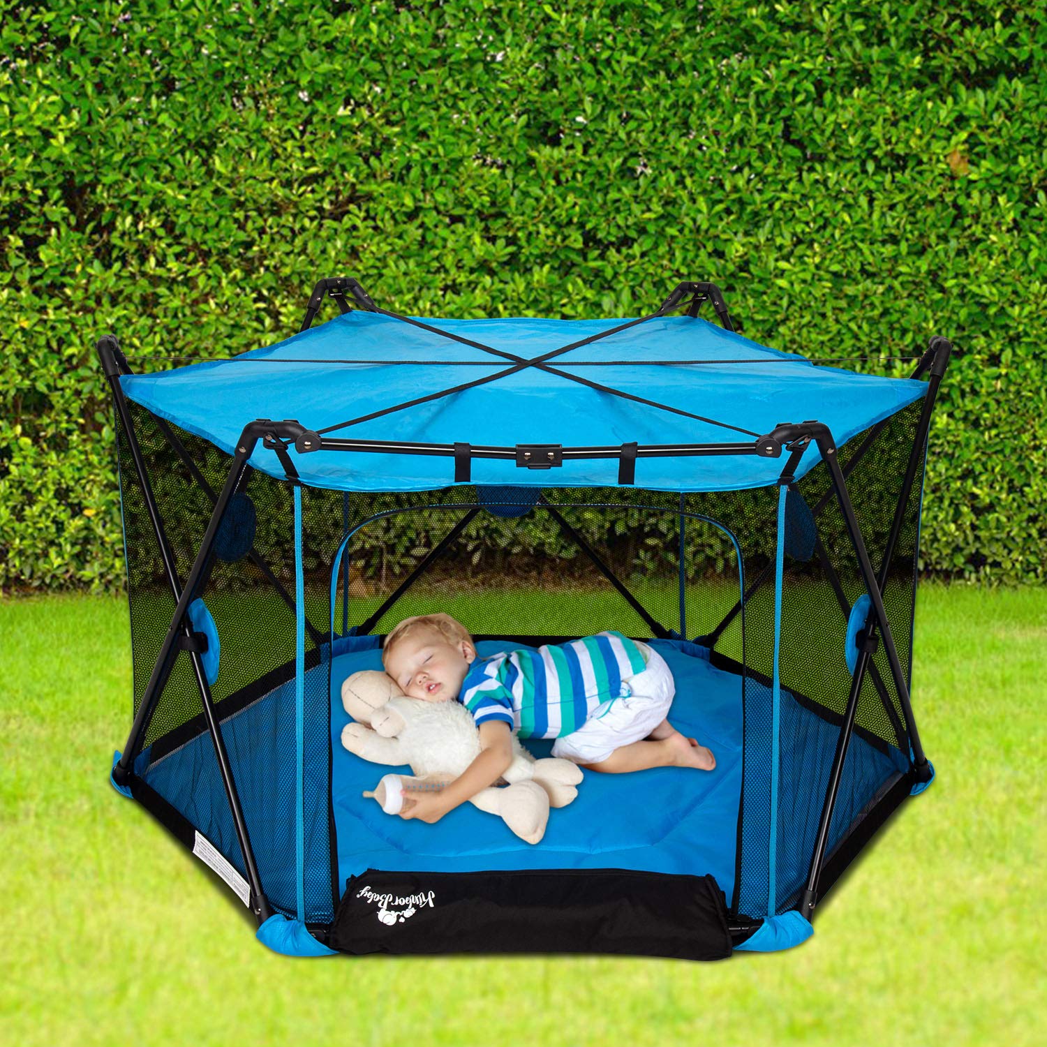 Kinbor Baby Portable Playard Play Pen for Infants and Babies - 2 in 1 Lightweight Mesh Baby Playpen with Carrying Case - Easily Opens，Indoor and Outdoor (Red)
