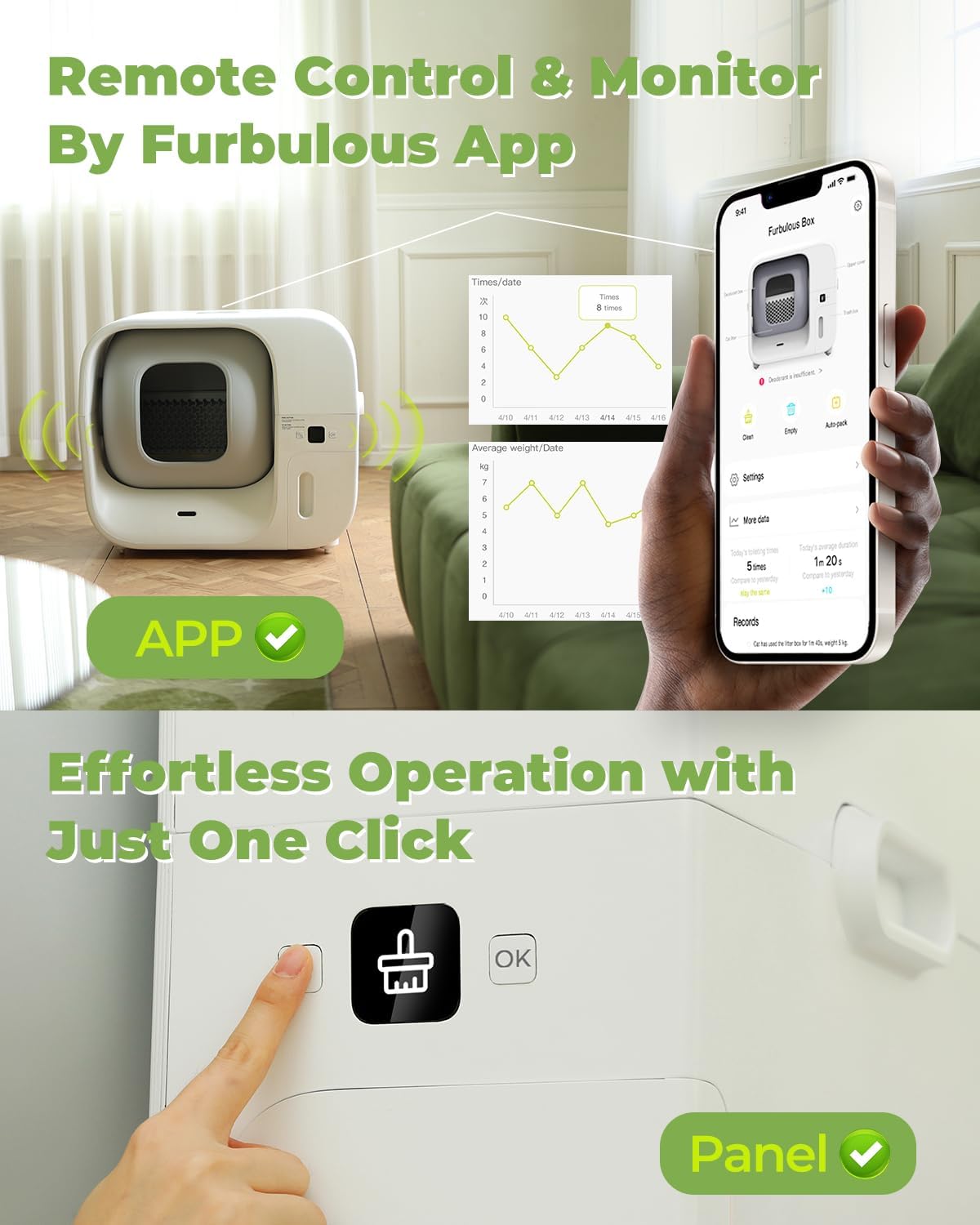 Furbulous True Odor-Free Self Cleaning and Packing Litter Box, Automatic Cat Litter Box with Self-Pack and Refill System, APP Control, Includes Trash Bags, Extra Large Space for 3.3-22 lbs Cats