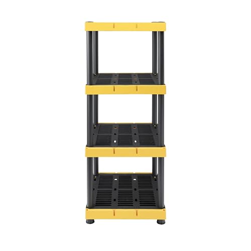 BLACK & YELLOW® 4-Tier Heavy Duty Plastic Storage Shelving Unit, 100lbs/shelf (55”H x 24”W x 20”D), for Indoor/Outdoor Organization, Modular Rack, Extremely Durable®, Made in The USA [2 Pack]