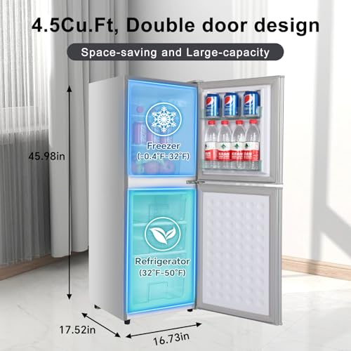 Small Refrigerator with Freezer Mini Fridge 4.0 Cu.ft Compact Small for Bedroom Dorm RV Apartment 2-Door Design Silver…