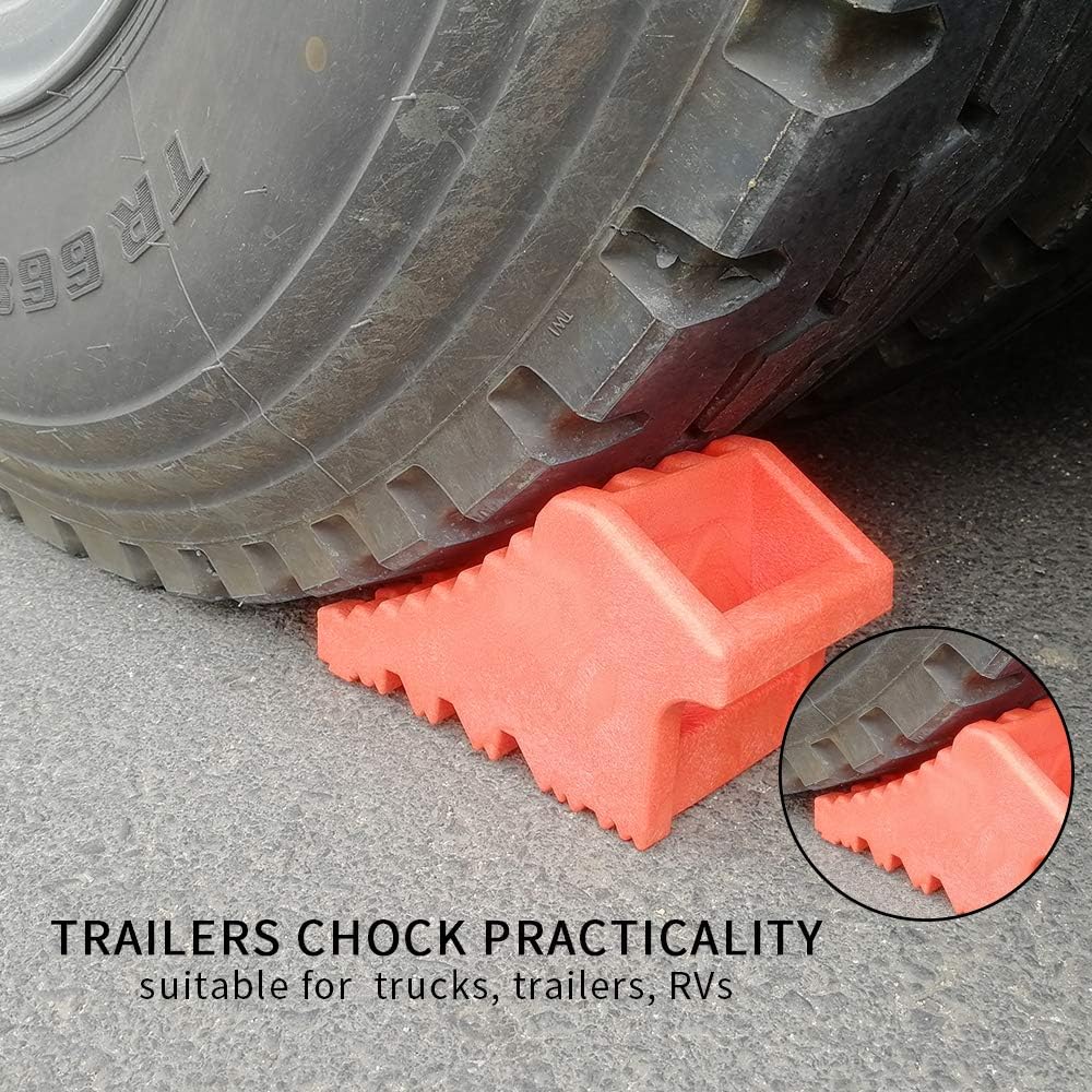 ROBLOCK Wheel Chocks Heavy Duty with Handle for Travel Trailer -4 Pack Orange, 10" Length x 4.7" Width x 5.1" Height Pack of 2