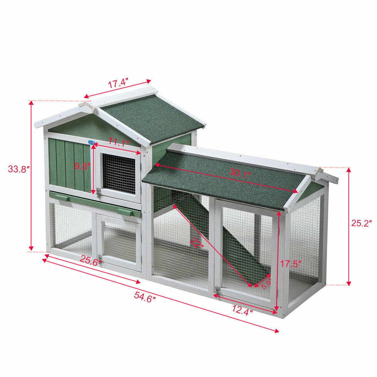 coziwow 2 Story Outdoor Wooden Chicken Coop Rabbit Hutch House Small Pet Poultry Cage-Gray u0026 White