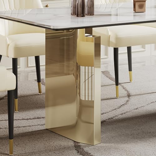 63 inch Glass Dining Table with Clear Rectangular Glass Top, U-Shape Golden Plating Metal Legs Modern Rectangular Glass Kitchen Table Furniture for Home Office Kitchen Dining Room (Gold)