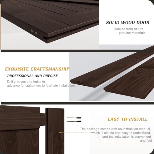 FREDBECK 36in x 84in Brown Barn Door with 6.6ft (79inch) Barn Door Hardware Track Kit and Handle Included, Double Surfaces,Simple Assembly is Required,K-Frame,Coffee